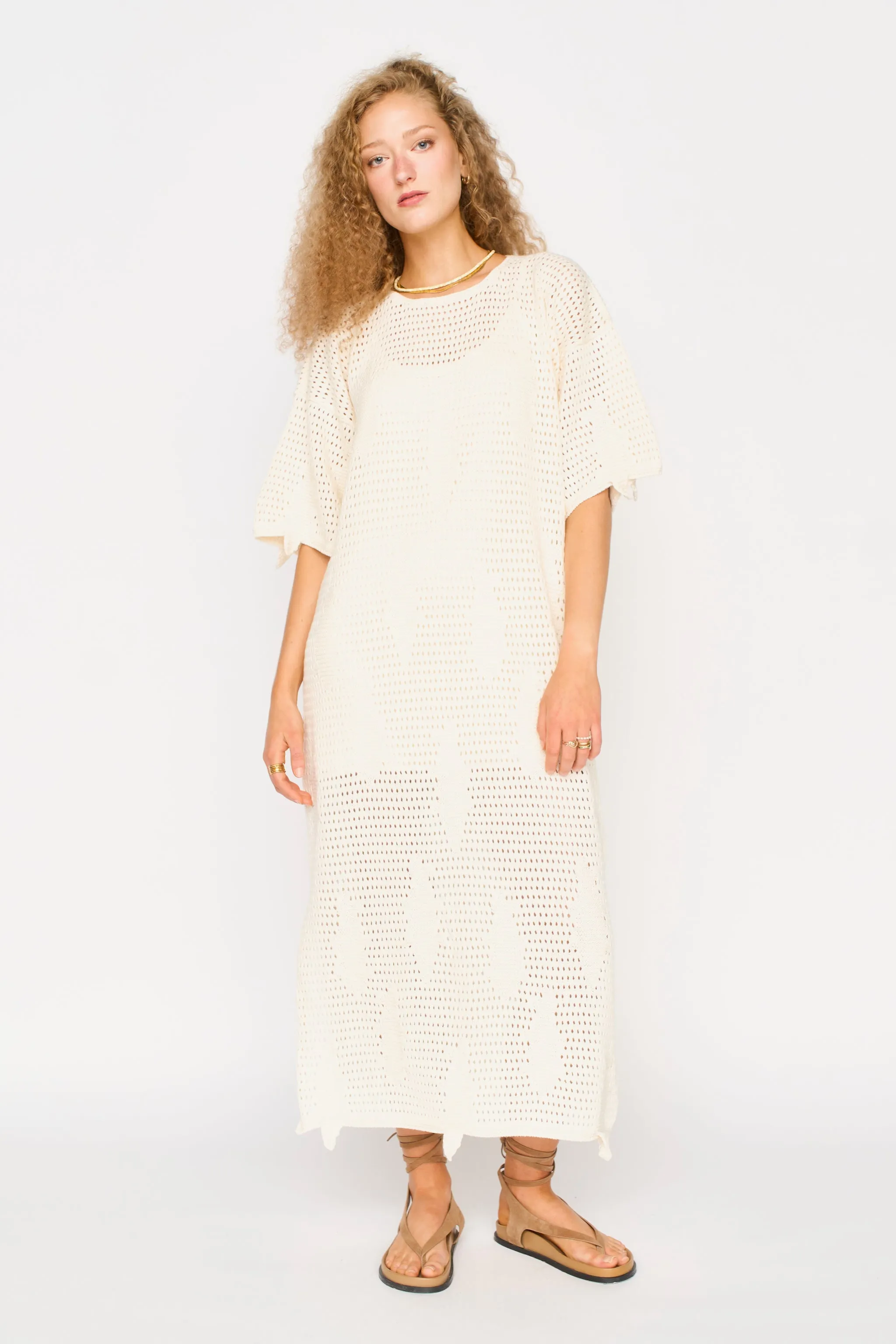 Madagascar Pointelle Dress in Bone sold by Mirth