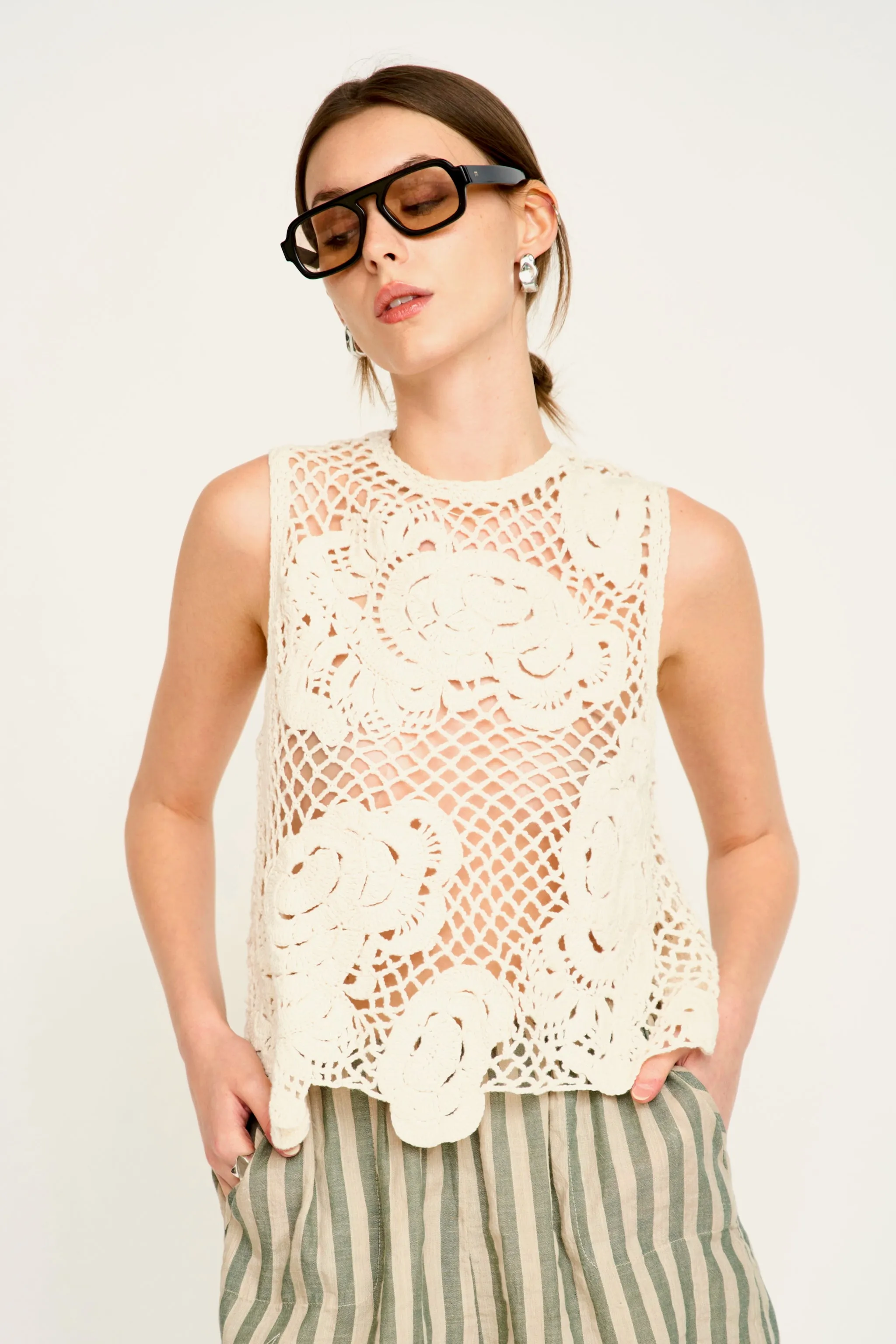 Santanyi Crochet Floral Tank in Cream sold by Mirth product image thumbnail 2