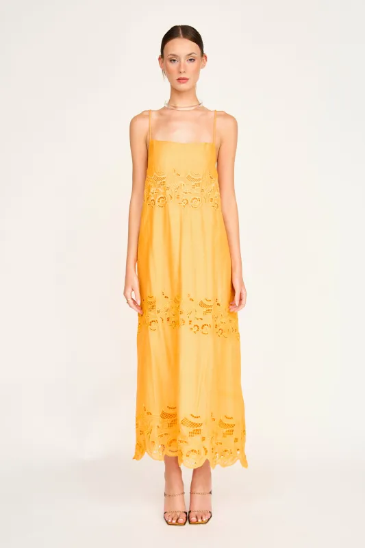 Ilio Dress in Marigold Embroidered Deco made by Mirth