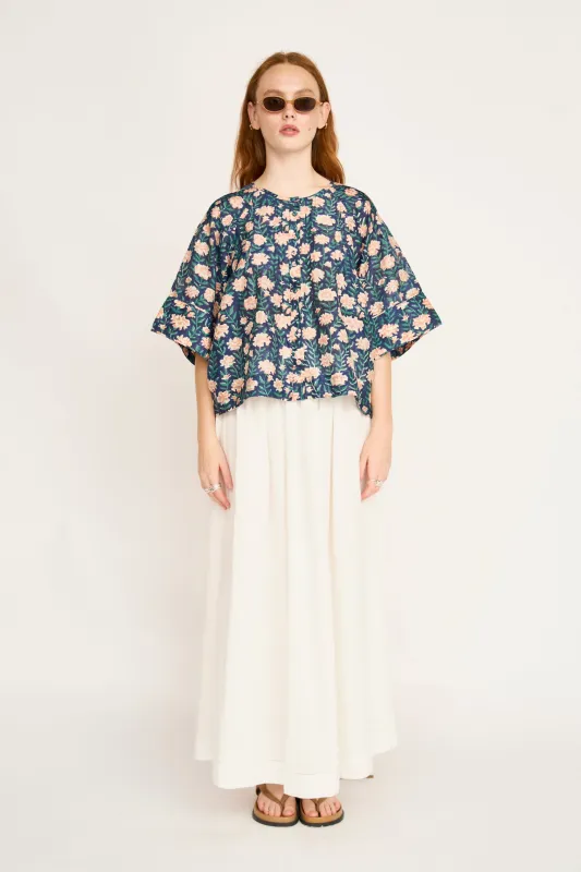 Kerala Short Sleeved Blouse in Midnight Pink Carnation made by Mirth