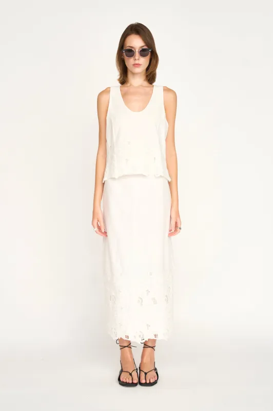 Lombok Skirt in White Embroidered Deco made by Mirth
