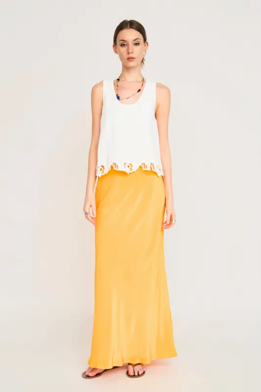 Santander Silk Skirt in Marigold made by Mirth