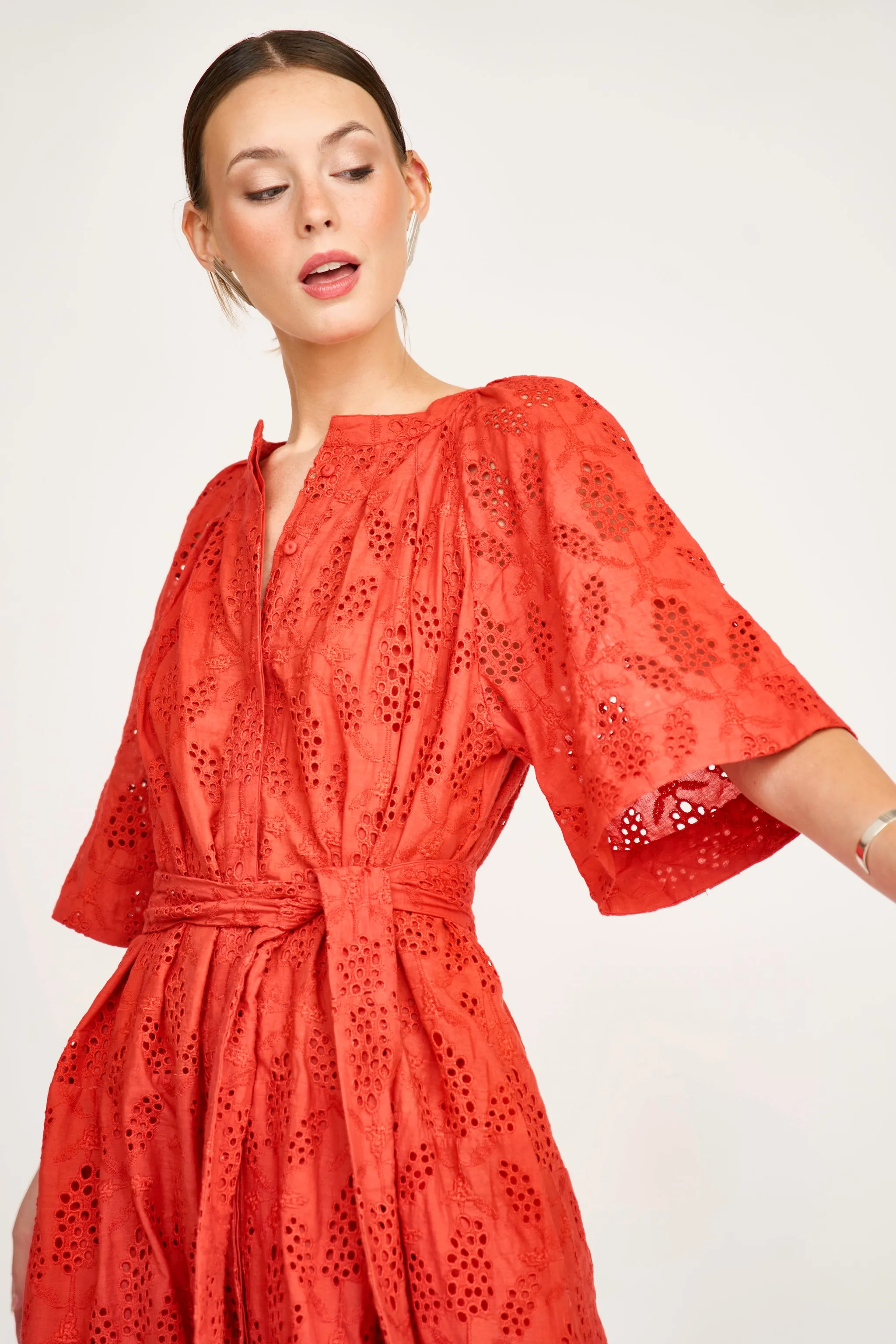 Somerset Dress in Chili Hyacinth Eyelet sold by Mirth product image thumbnail 2