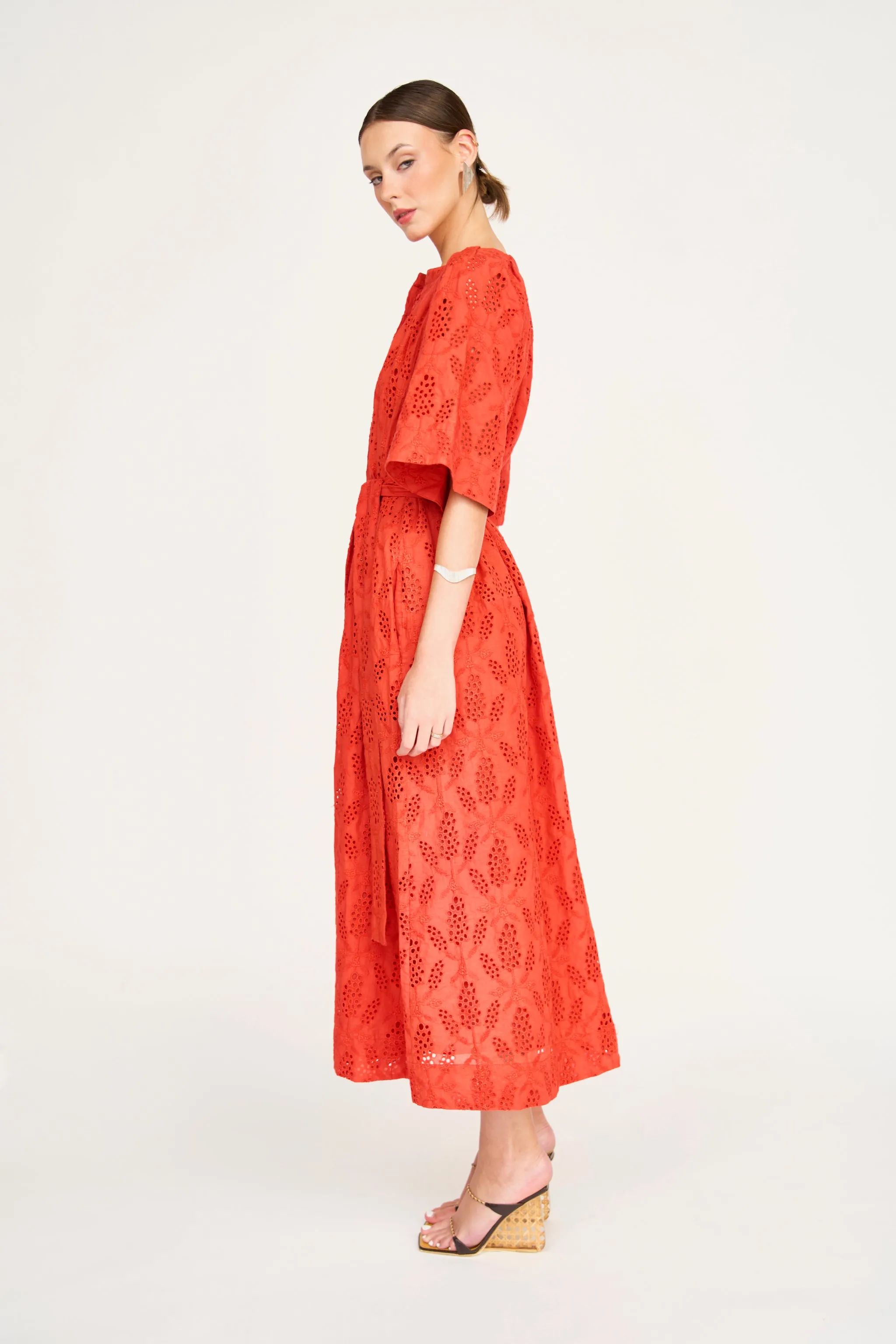 Somerset Dress in Chili Hyacinth Eyelet sold by Mirth product image thumbnail 3