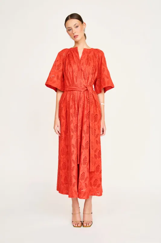 Somerset Dress in Chili Hyacinth Eyelet made by Mirth