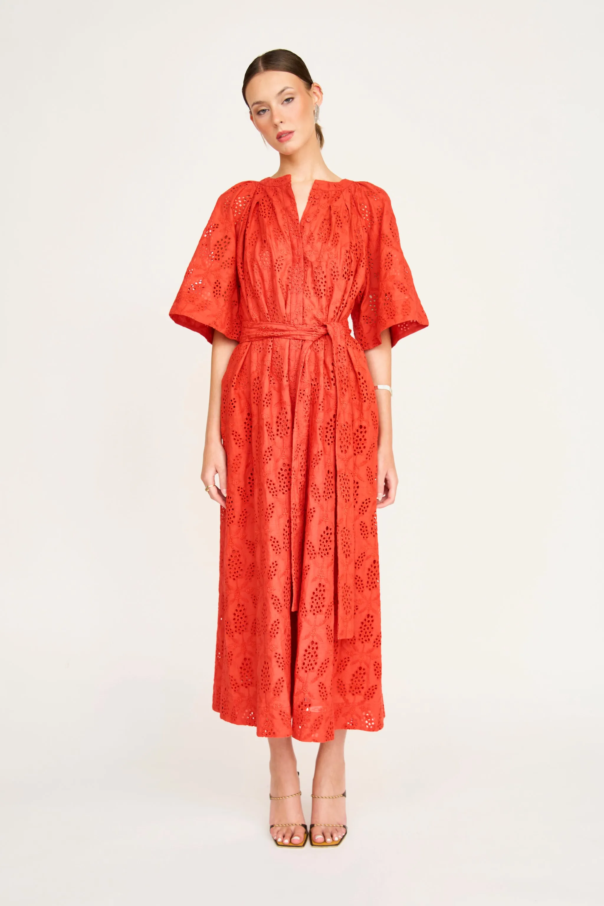 Somerset Dress in Chili Hyacinth Eyelet sold by Mirth