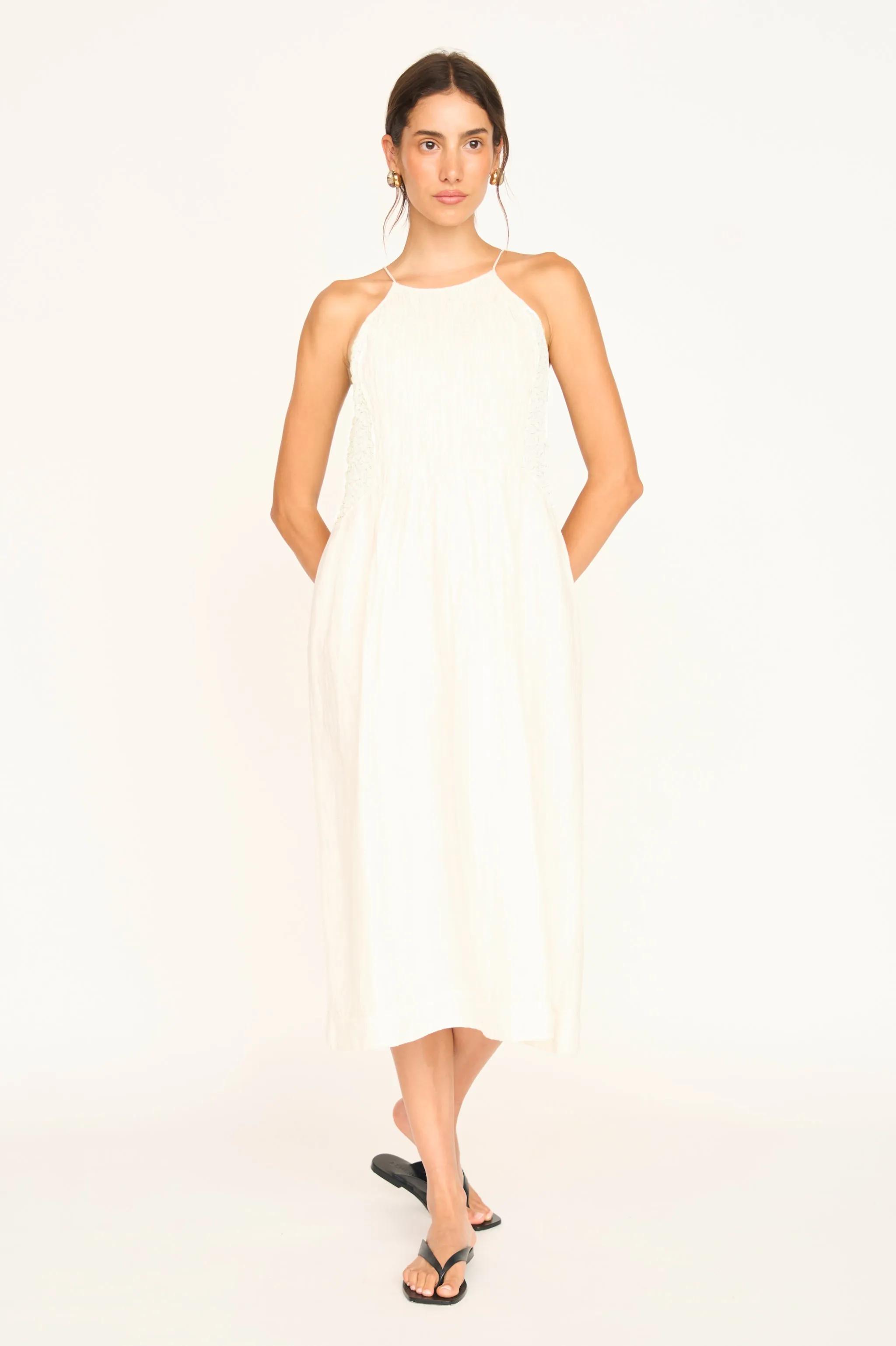 Alba Dress in White Linen sold by Mirth