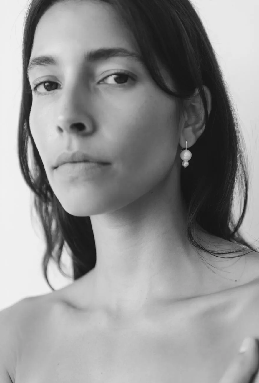 Double Orb Pearl Earrings sold by Maslo product image thumbnail 3