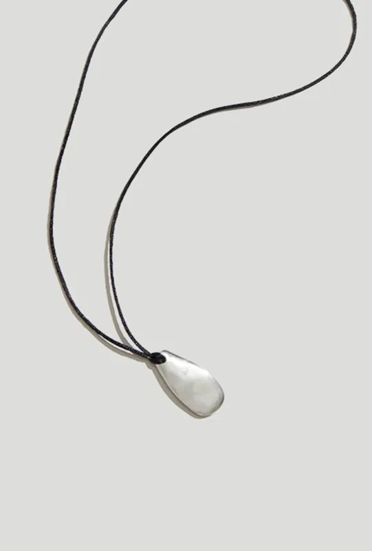 Large Pebble Pendant Necklace Sterling Silver with Cord sold by Maslo