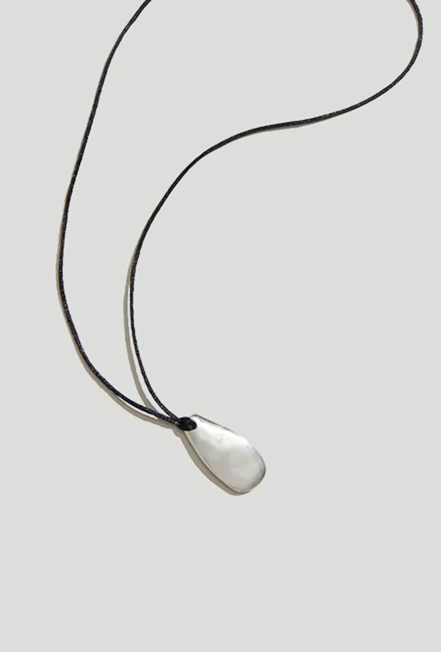 Large Pebble Pendant Necklace Sterling Silver with Cord sold by Maslo
