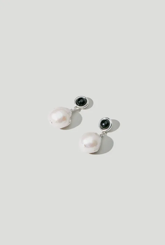 Laurel Baroque Pearl Earrings Sterling Silver / Black Onyx sold by Maslo