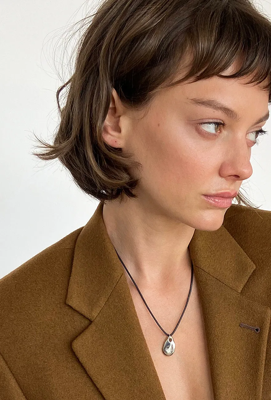 Small Pebble Pendant Necklace Sterling Silver Cord sold by Maslo product image thumbnail 5