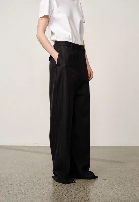 Powel Wool Low Waist Pants - Black Pinstripe sold by Birgitte Herskind