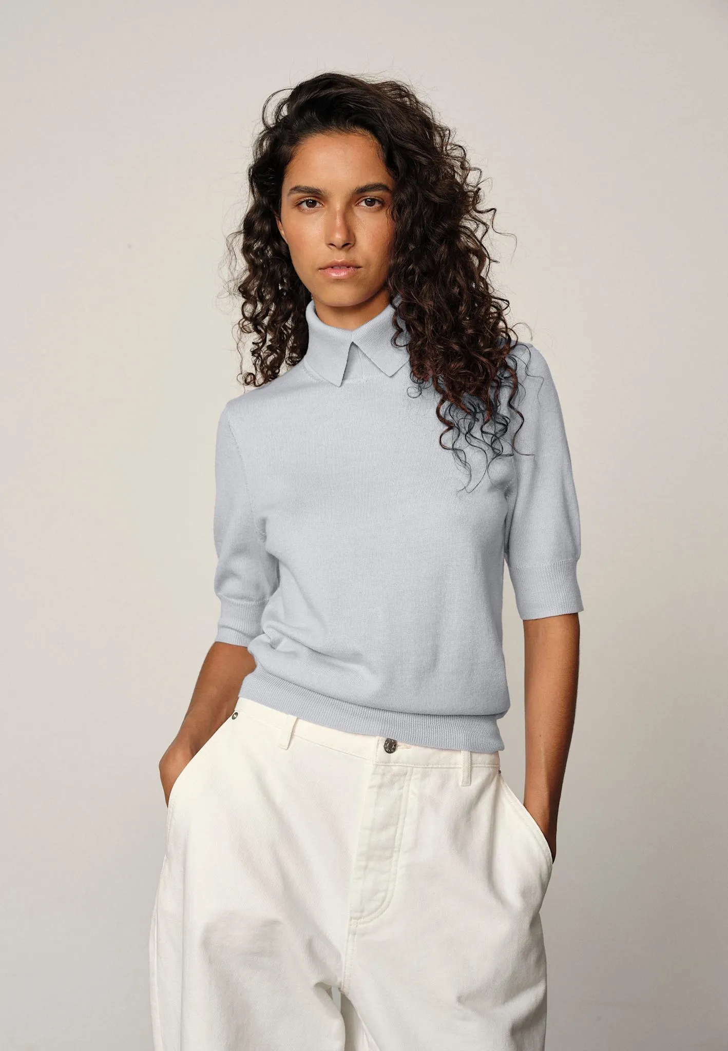 Perry Knit Blouse - Pale Light Blue sold by Birgitte Herskind