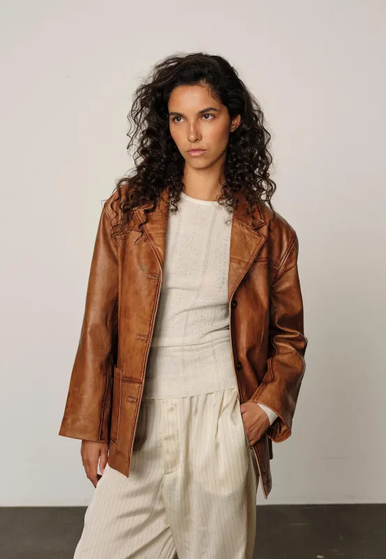 Marina Leather jacket - Waxed Cognac sold by Birgitte Herskind