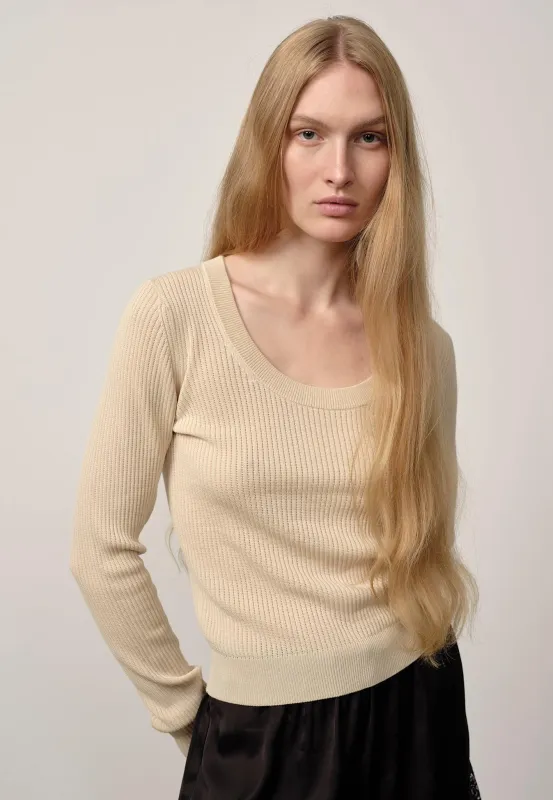 Delphine Knit LS Blouse - Creme made by Birgitte Herskind