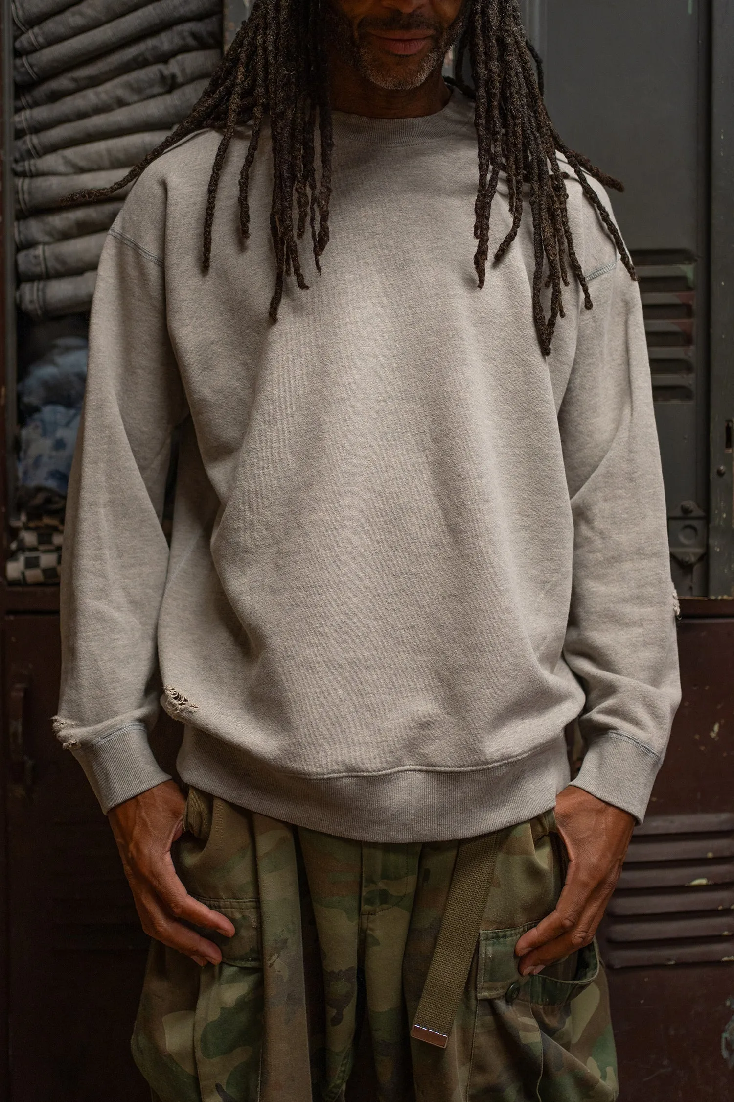 MADE WORN DESTROYED HEATHER CLASSIC CREW SWEATSHIRT sold by MadeWorn product image thumbnail 2