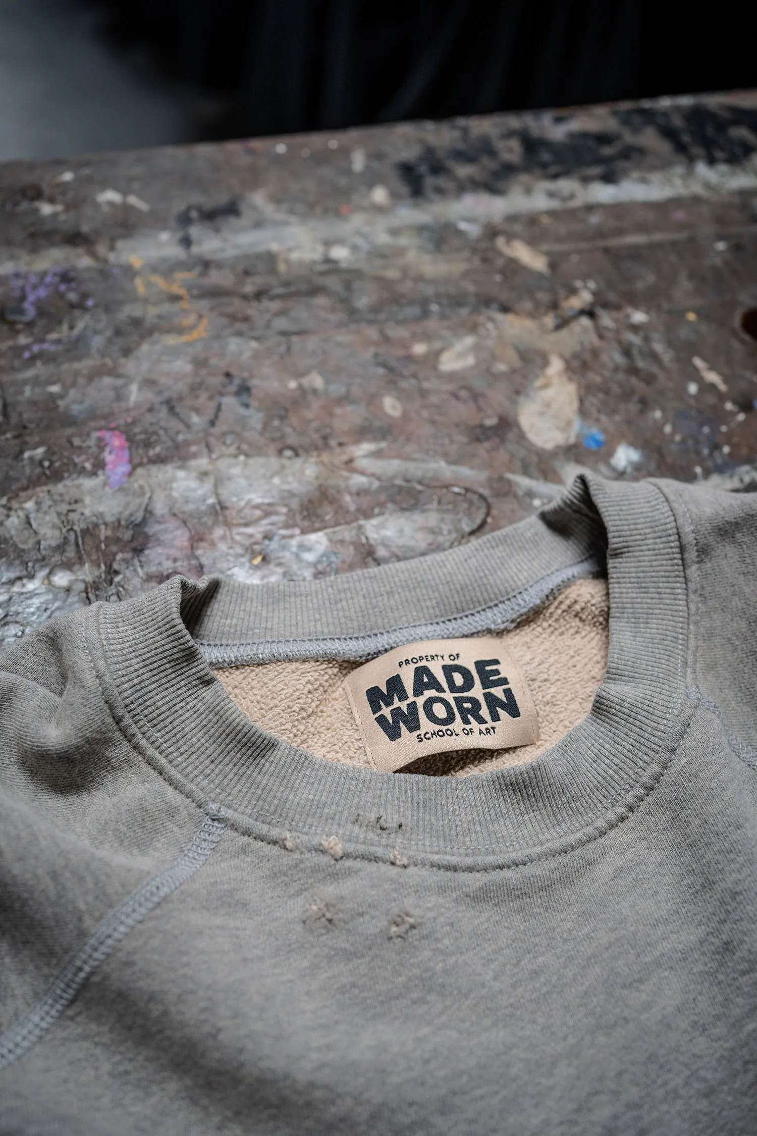 MADE WORN DESTROYED HEATHER CLASSIC CREW SWEATSHIRT sold by MadeWorn product image thumbnail 4