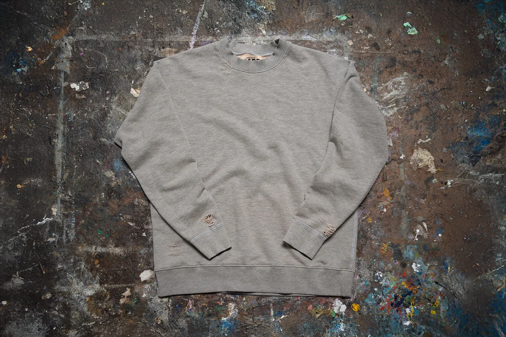 MADE WORN DESTROYED HEATHER CLASSIC CREW SWEATSHIRT sold by MadeWorn product image thumbnail 3