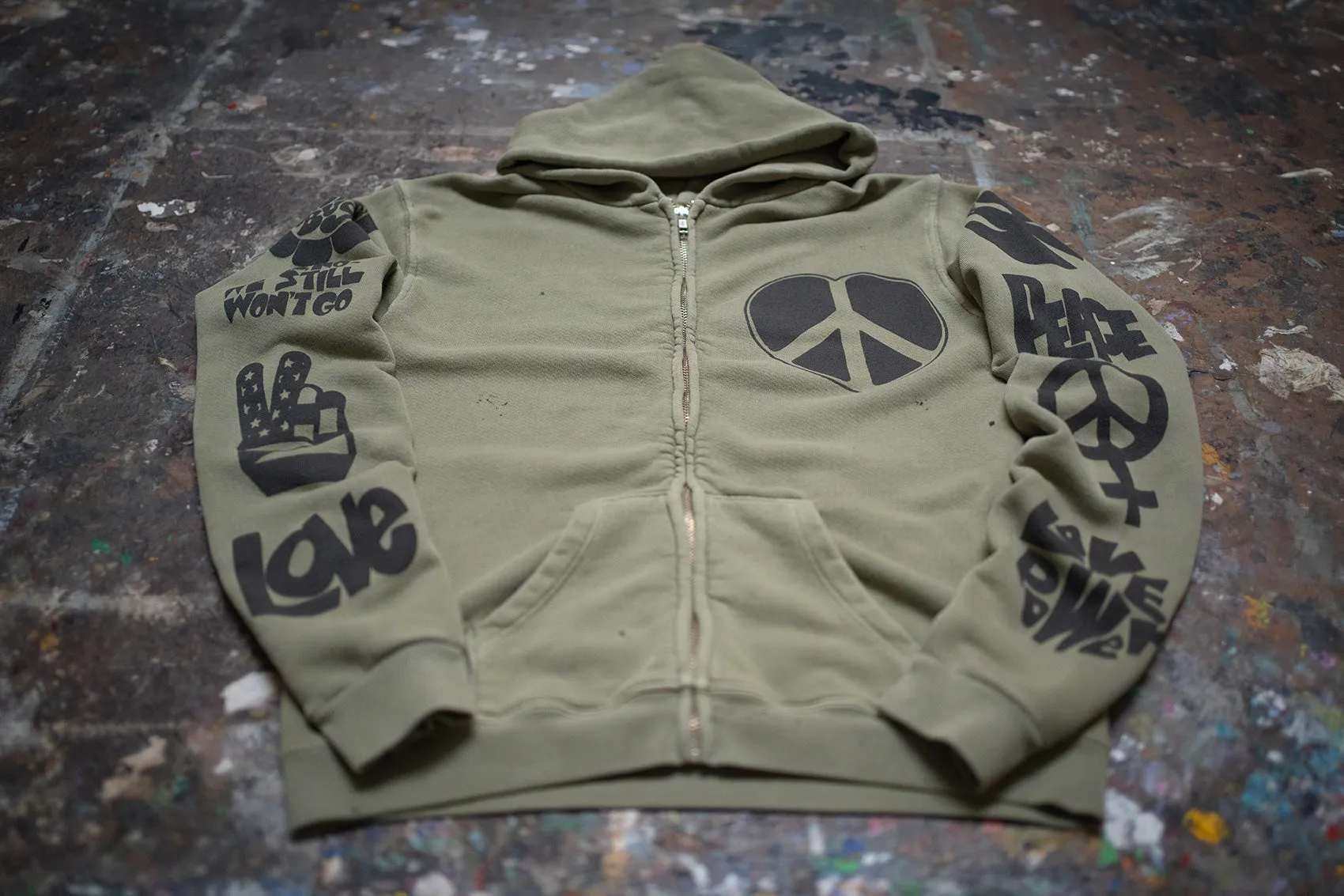 MADE WORN LOVE IS THE ULTIMATE TRIP ZIP HOODIE FATIGUE sold by MadeWorn product image thumbnail 3