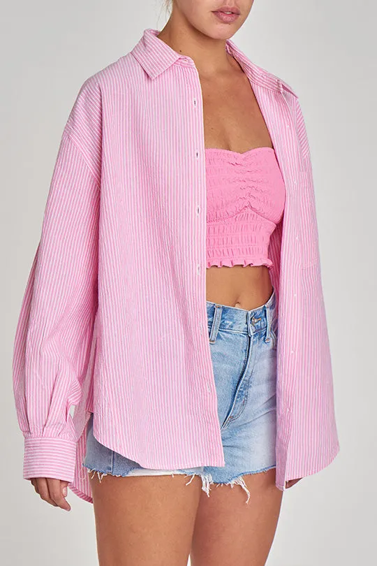 The Boyfriend Button Up in Pink Slip Stripe sold by Daze product image thumbnail 2