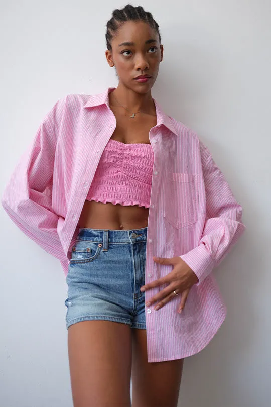 The Boyfriend Button Up in Pink Slip Stripe sold by Daze product image thumbnail 4