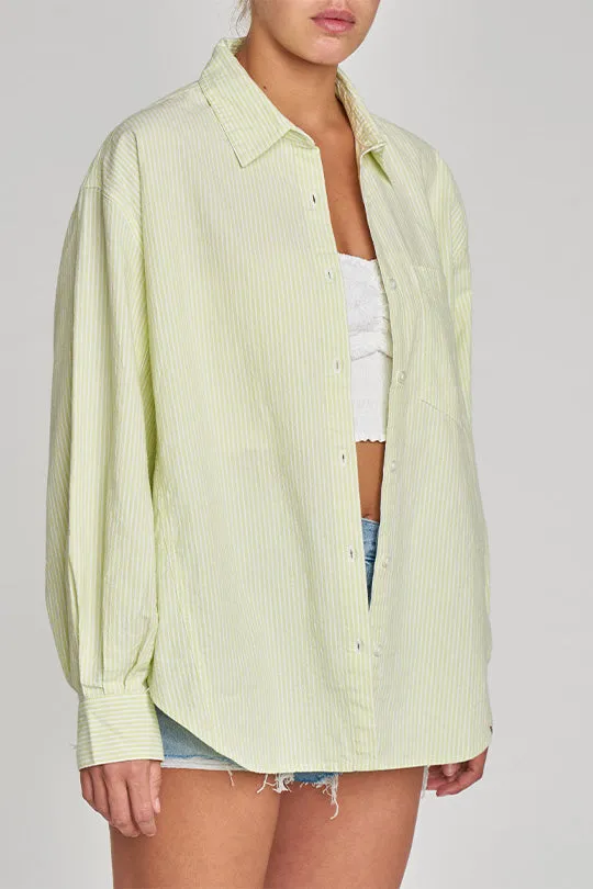 The Boyfriend Button Up in Limeade Stripe sold by Daze