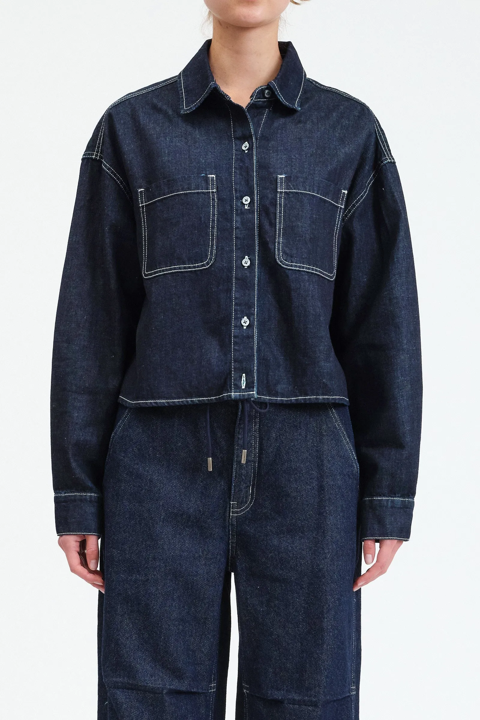 The Editor Cropped Button Up sold by Daze