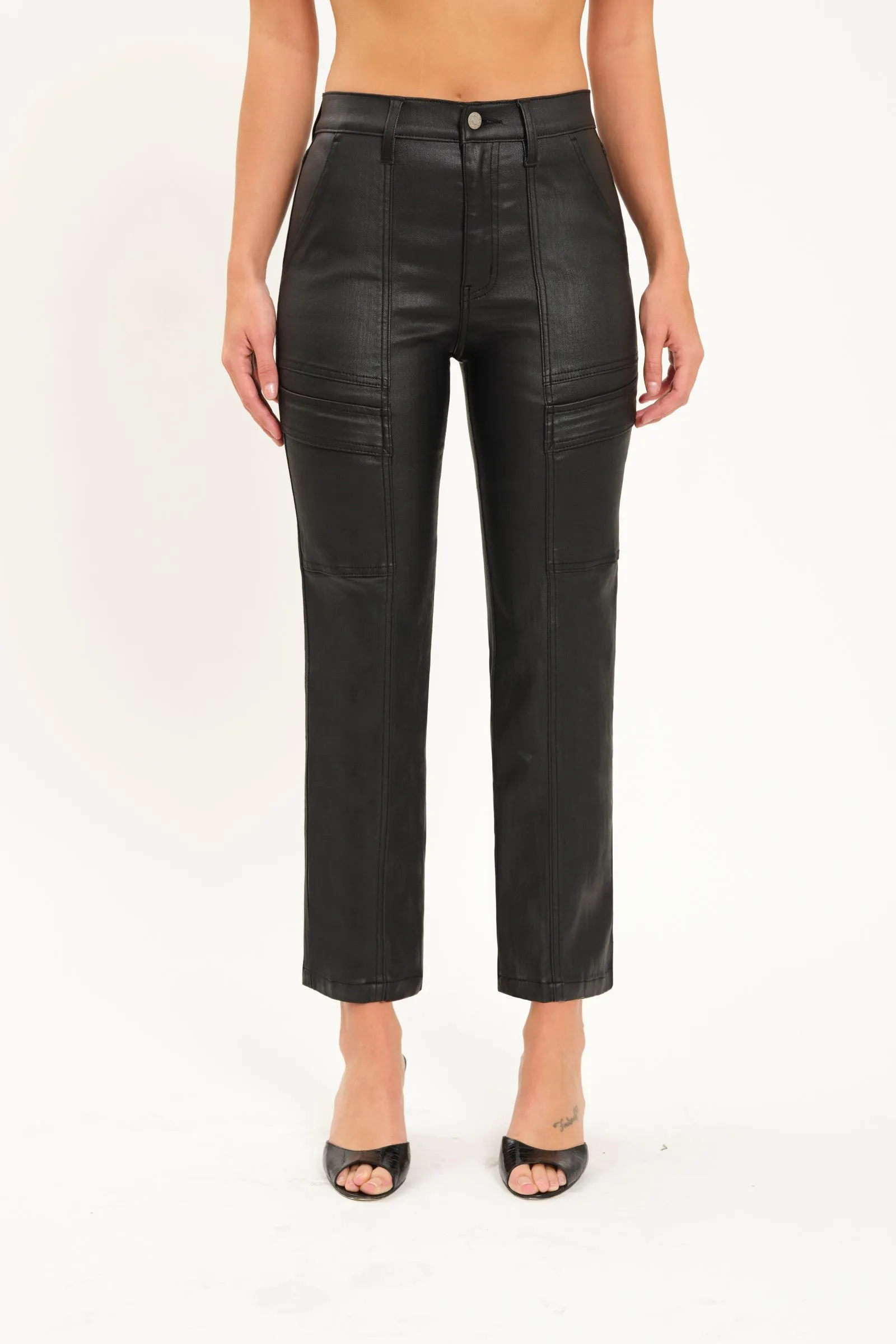 Straight Up High Rise Cargo in Coated Asphalt sold by Daze