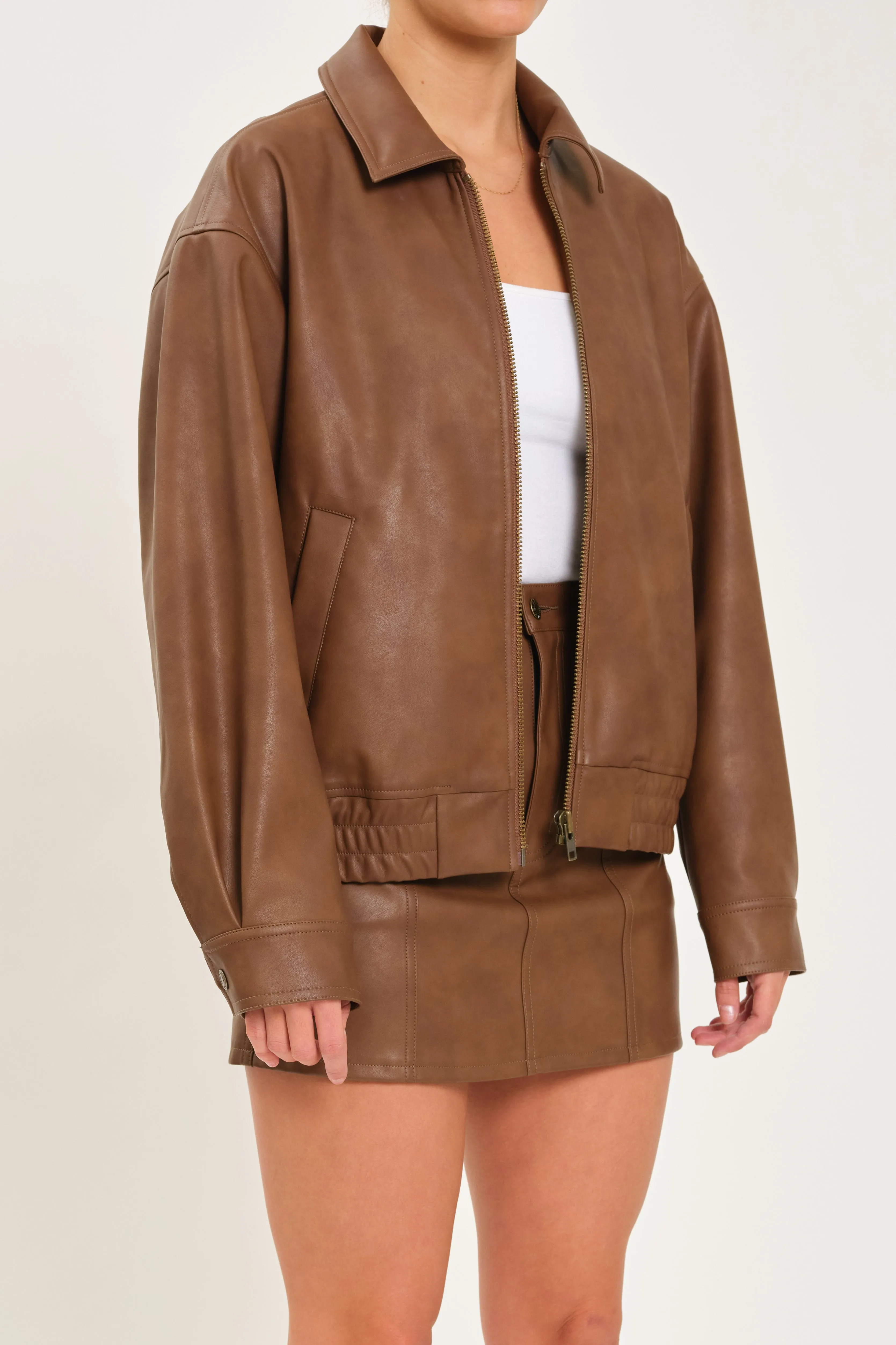 Icon Alt Leather Bomber in Vintage Sable sold by Daze product image thumbnail 3