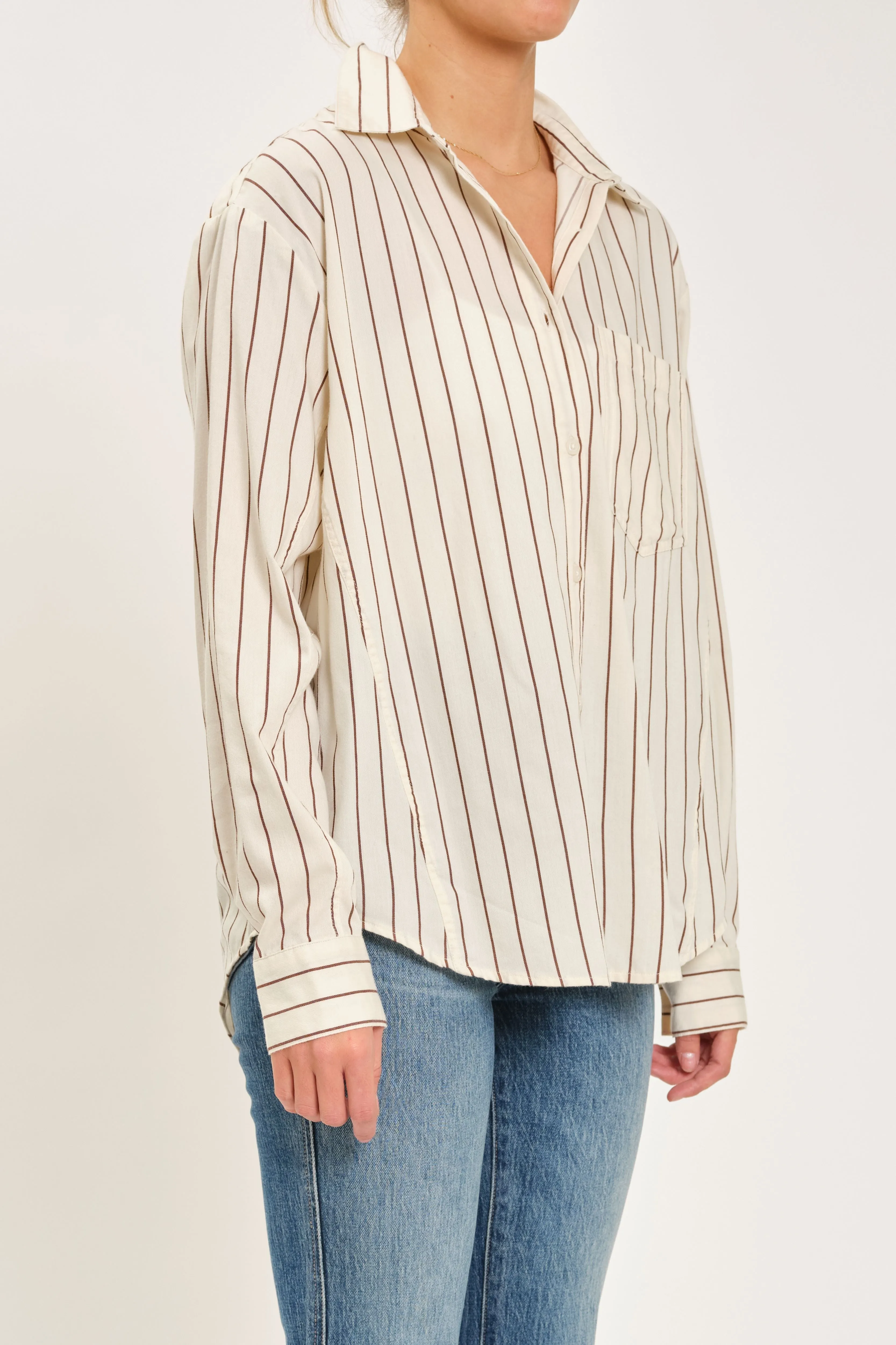 The Boyfriend Button Up in Ivory with Sable Stripe sold by Daze product image thumbnail 3