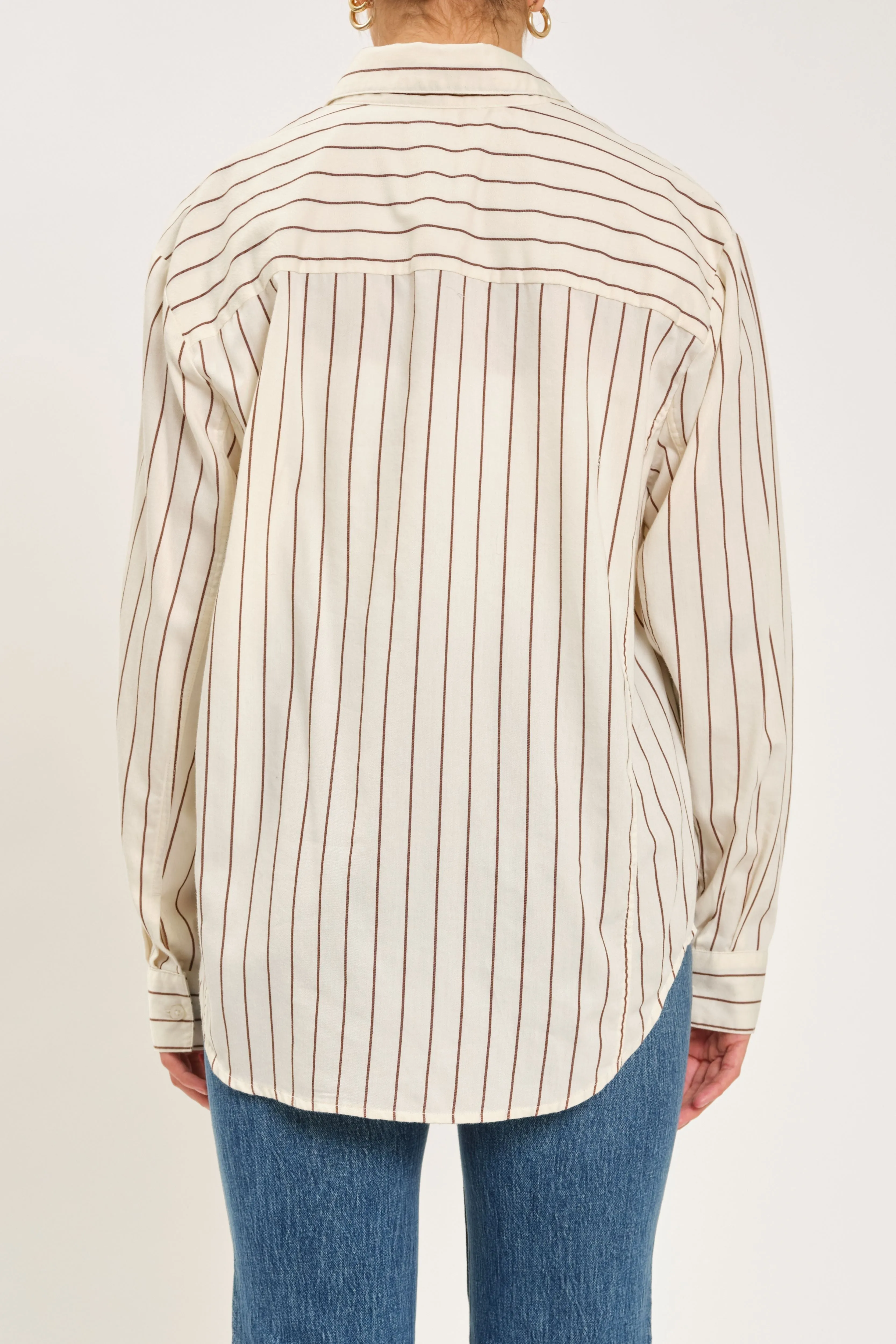 The Boyfriend Button Up in Ivory with Sable Stripe sold by Daze product image thumbnail 4