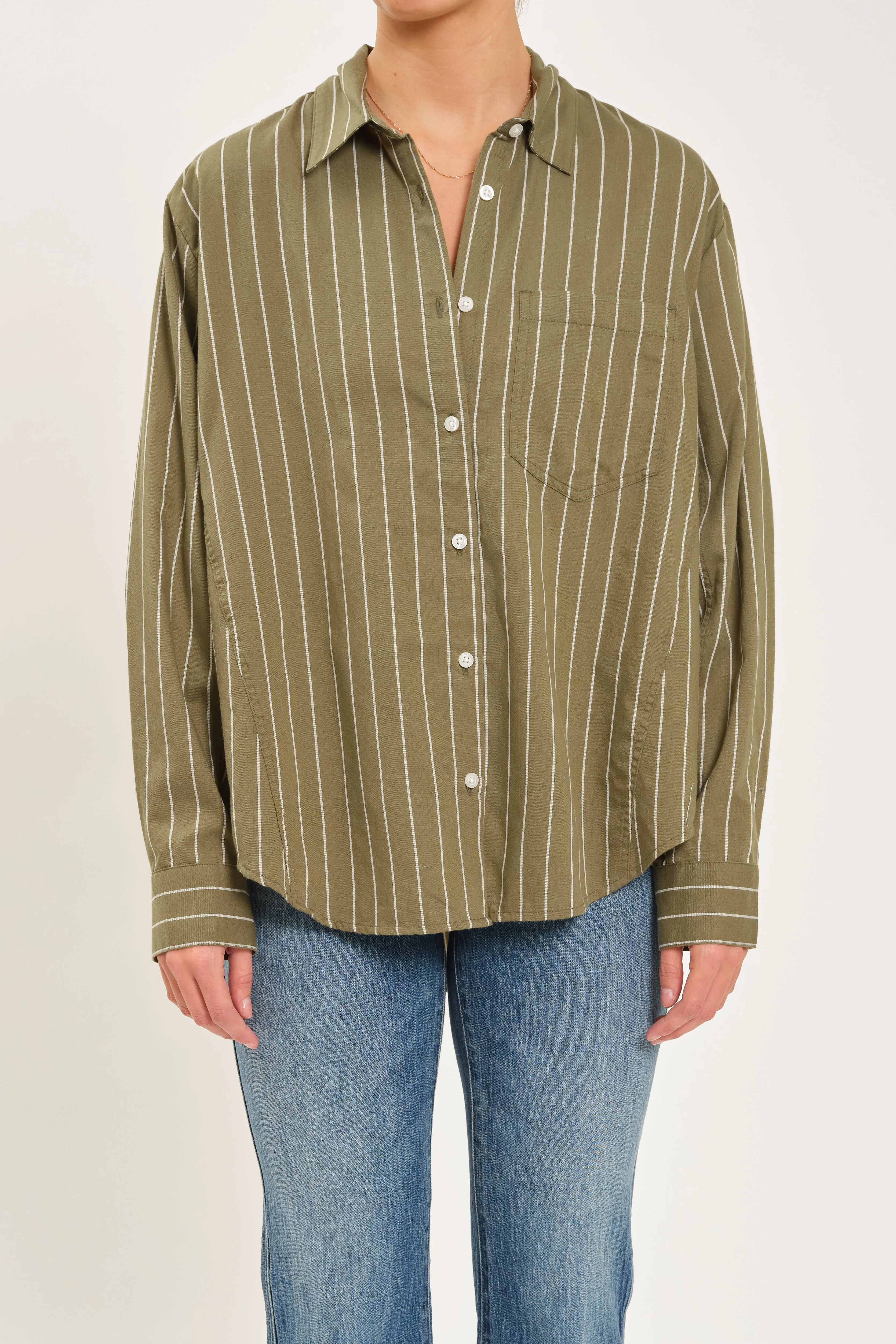 Boyfriend Shirt in Grass with Ivory Stripe sold by Daze product image thumbnail 2