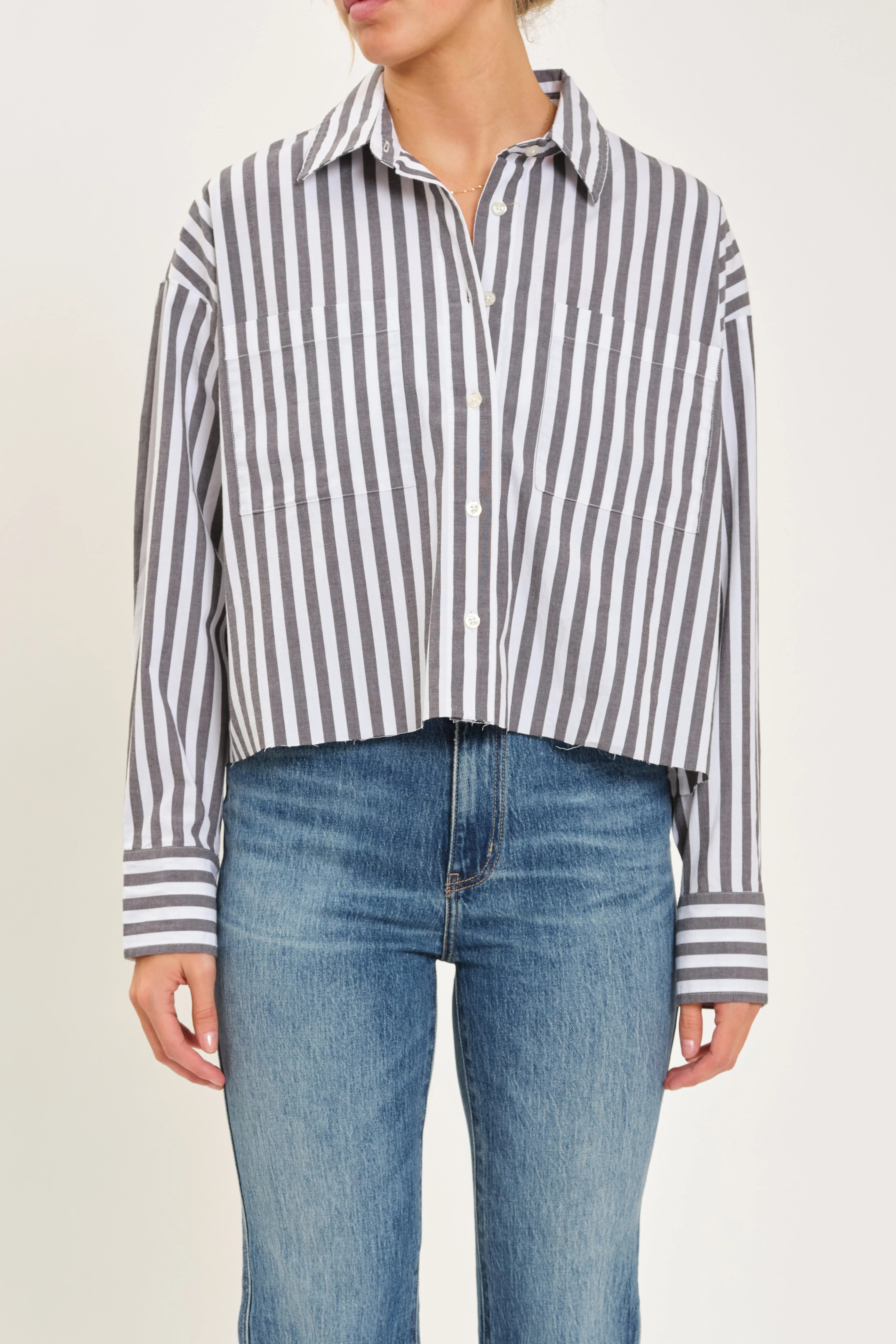 Academy Button Down in Oxford Grey Stripe sold by Daze