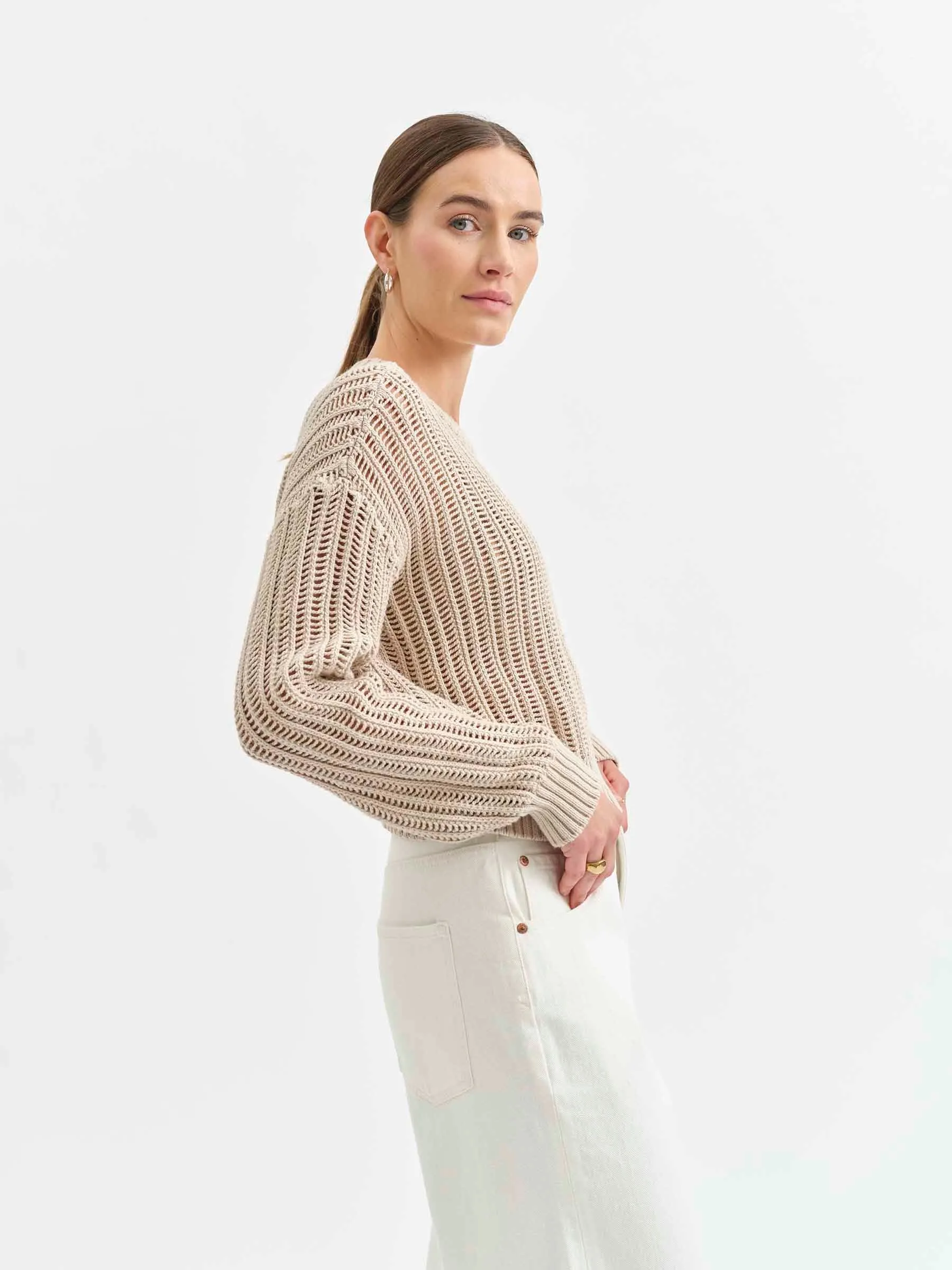 Seaside Open Stitch Sweater in Sand sold by Daze product image thumbnail 2