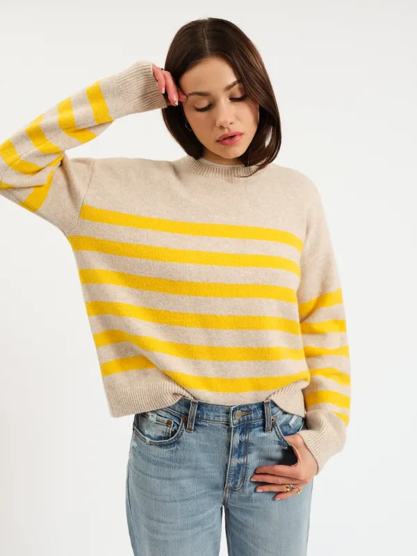 Carlyle Crewneck Sweater in Yellow Cream Stripe sold by Daze