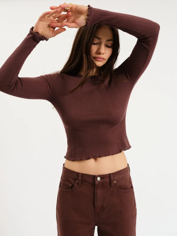 Waverly Pointelle Crewneck Tee in French Roast sold by Daze