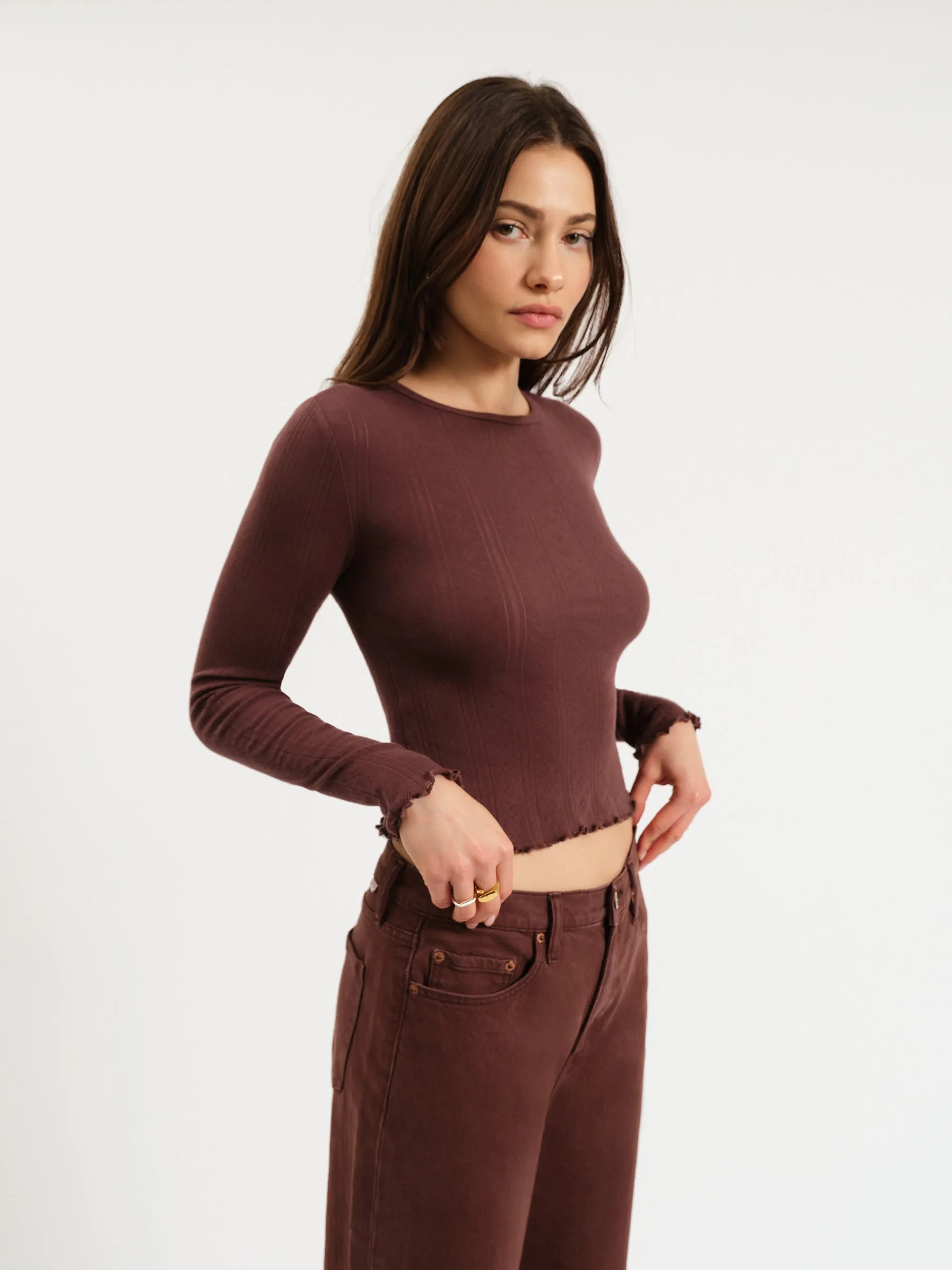Waverly Pointelle Crewneck Tee in French Roast sold by Daze product image thumbnail 2