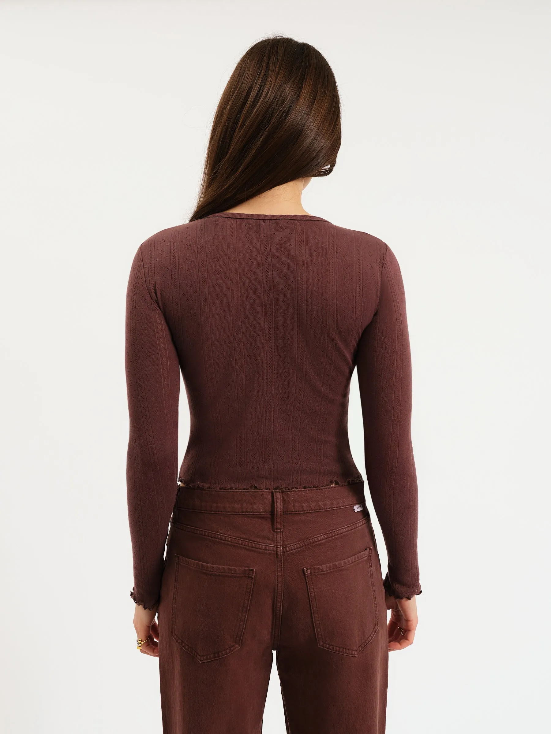 Waverly Pointelle Crewneck Tee in French Roast sold by Daze product image thumbnail 3