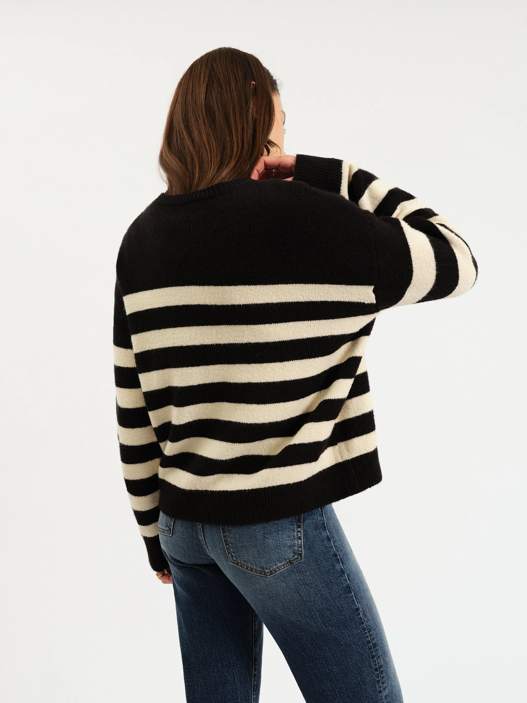 Carlyle Crewneck Sweater in Black Ivory Stripe sold by Daze product image thumbnail 3