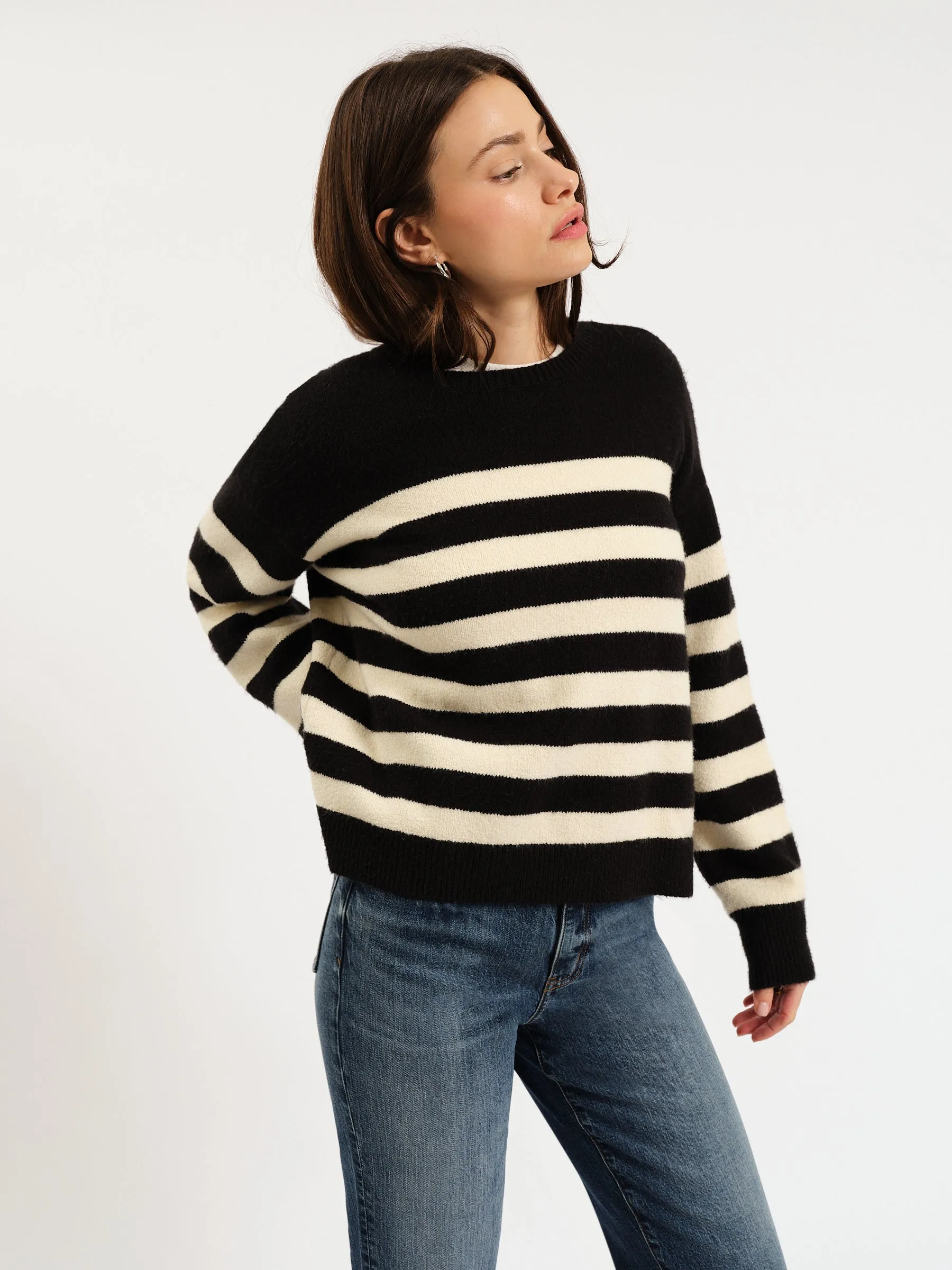 Carlyle Crewneck Sweater in Black Ivory Stripe sold by Daze product image thumbnail 2
