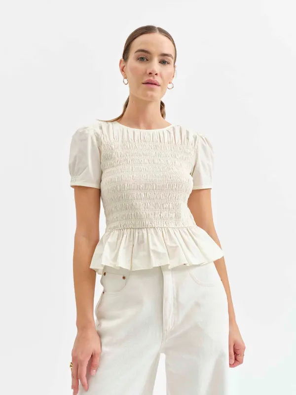 Chole Smocked Top in Cloud Dancer sold by Daze