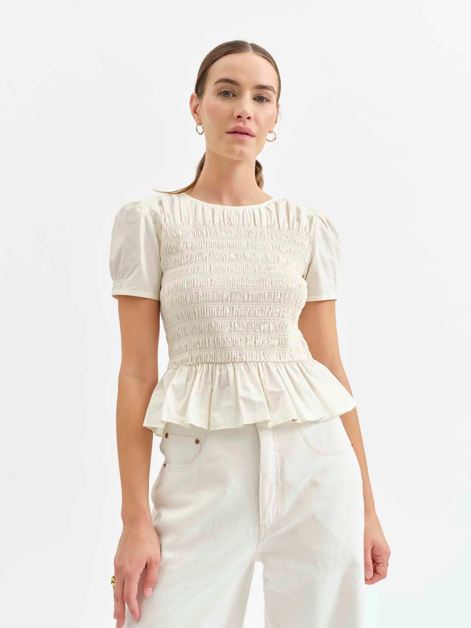 Chole Smocked Top in Cloud Dancer sold by Daze