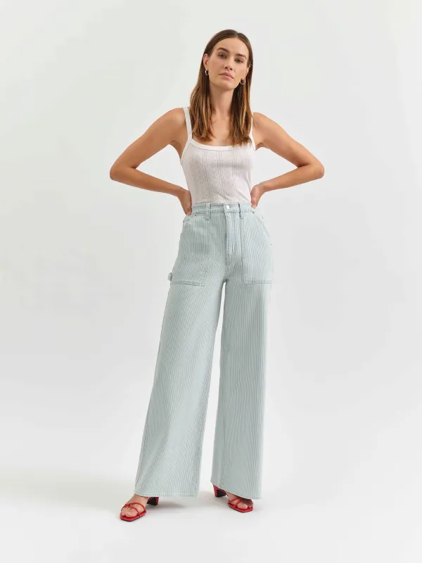 Far Out Utility High Rise Wide Leg in Blue Bell Stripe sold by Daze