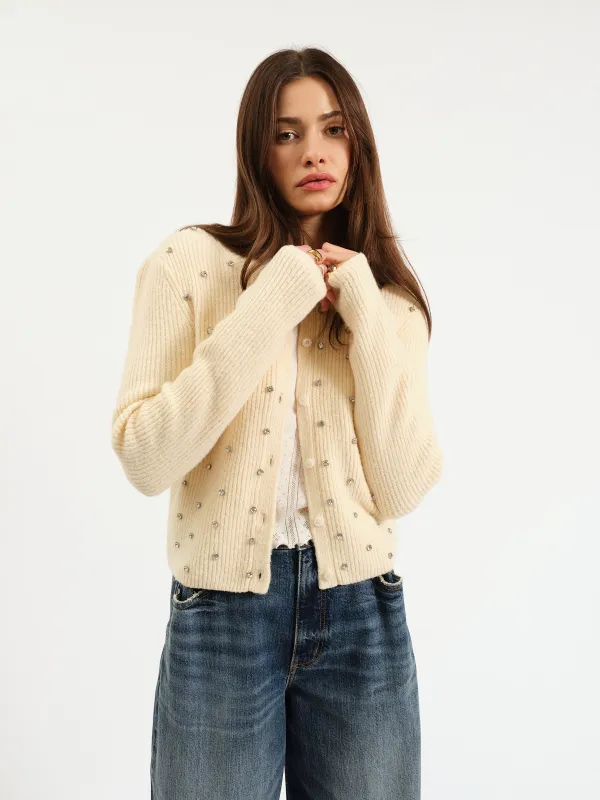 Muse Embellished Crewneck in Ivory made by Daze