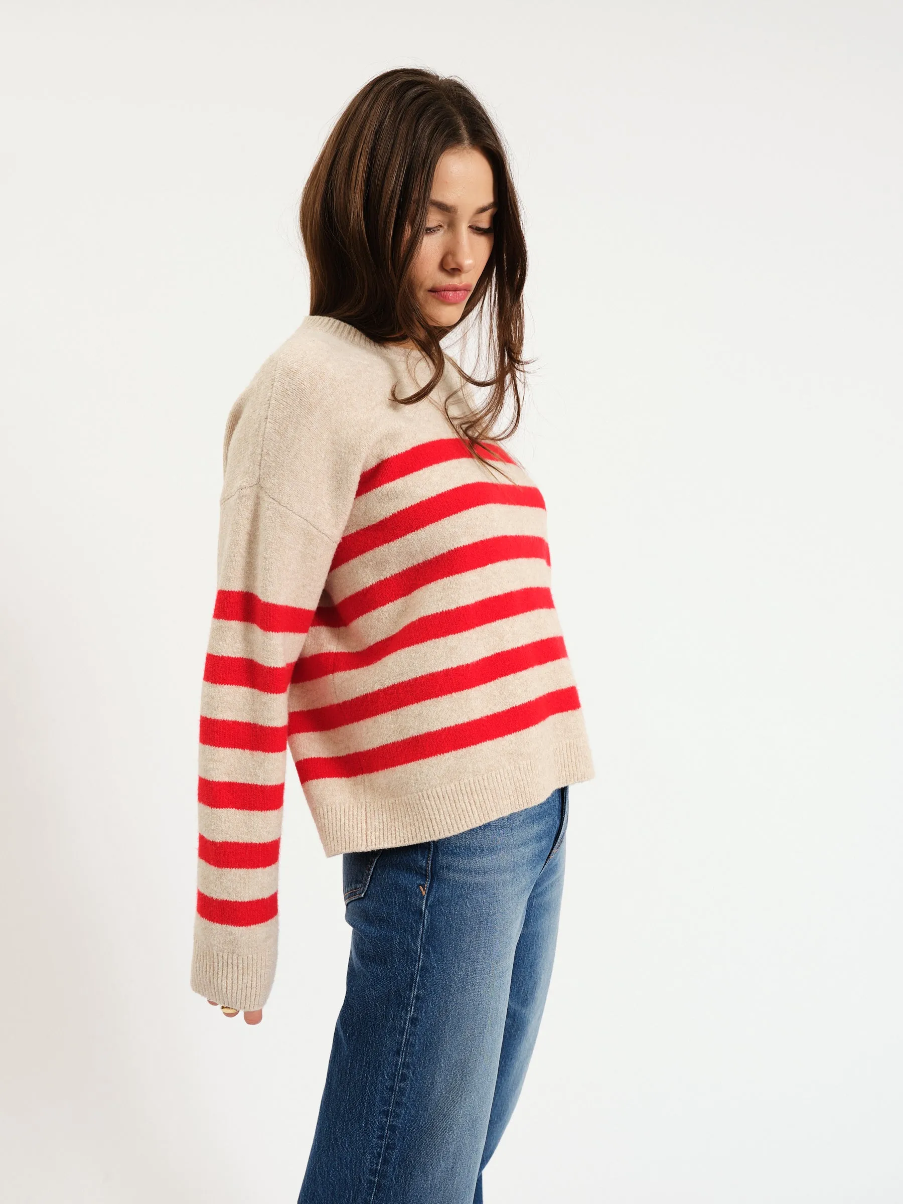 Carlyle Crewneck Sweater in Red Oat Stripe sold by Daze product image thumbnail 2