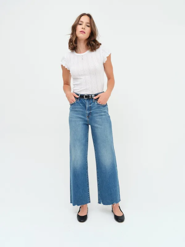 Pleaser High Rise Wide Ankle in Vibe Check sold by Daze