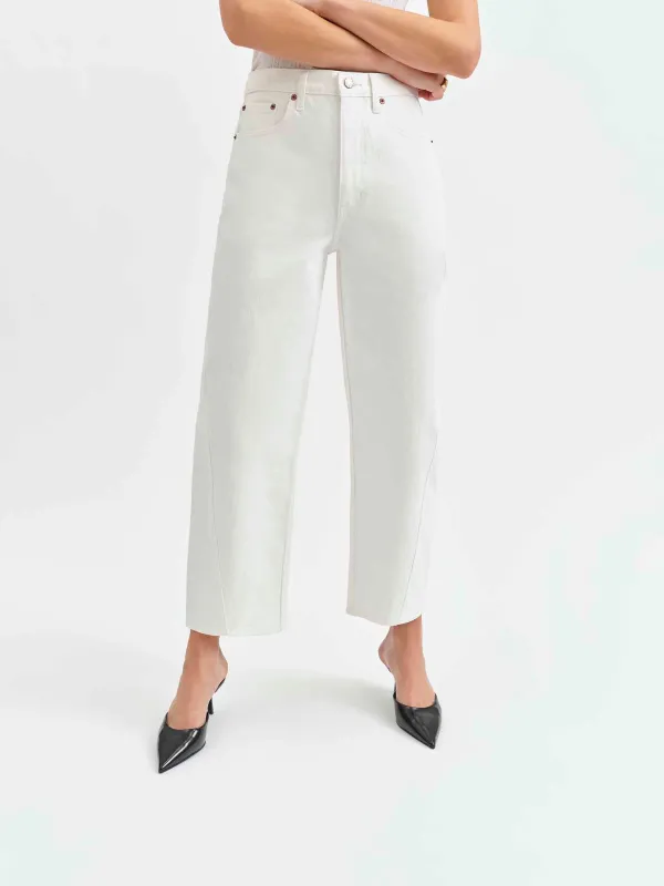 Westward High Rise Barrel Leg in Swan sold by Daze