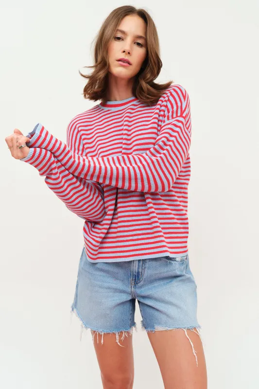 Carlyle Everyday Daze Crewneck Sweater in Poppy Stripe sold by Daze