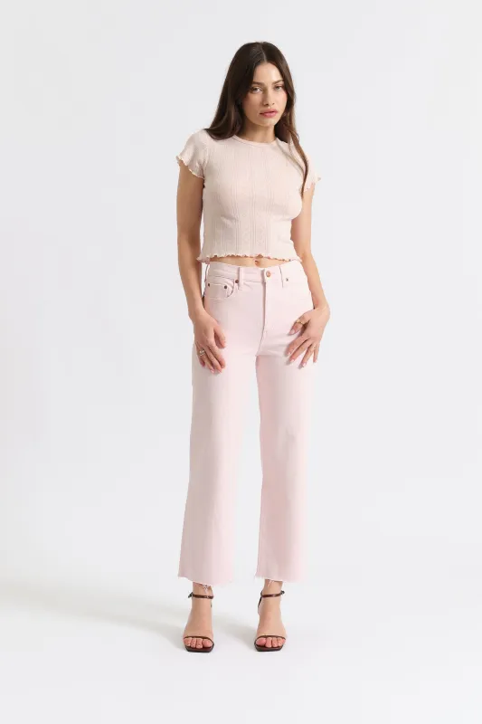 Pleaser High Rise Wide Ankle in Think Pink made by Daze